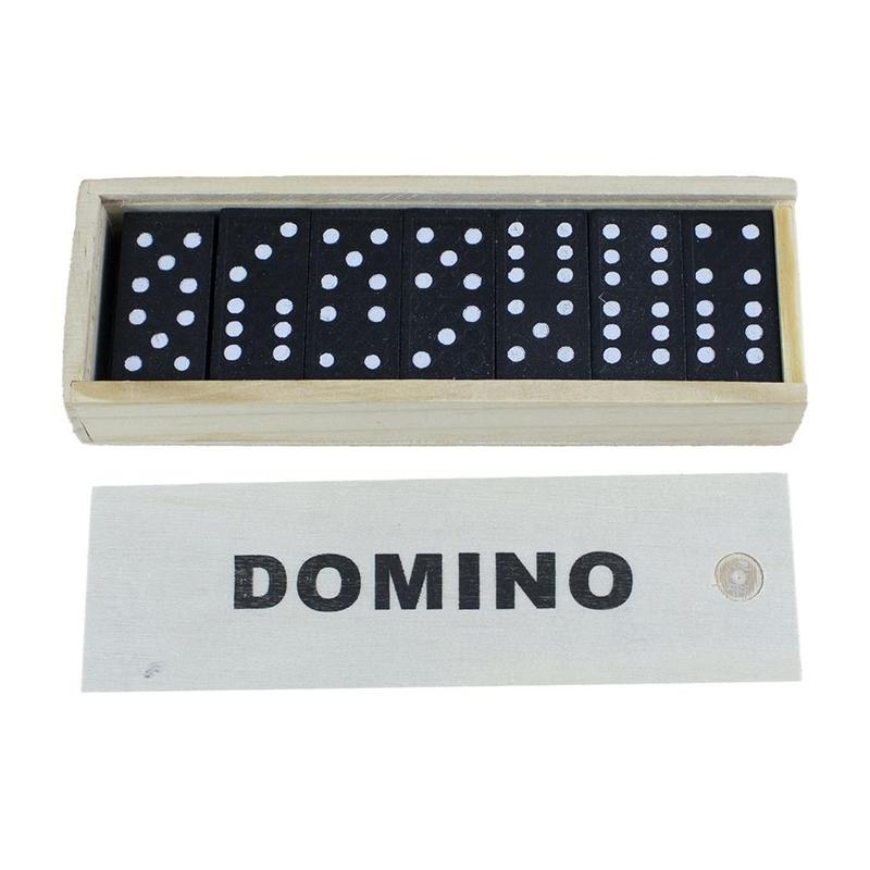 Jogo brinquedo dominó preto 28 peças de madeira com caixa - Jogo